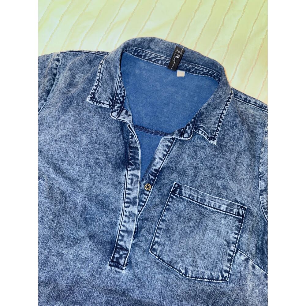 KUT Denim Shirt Dress Women's Large Blue Cotton Linen Raw Hem Festival Western - Picture 7 of 15